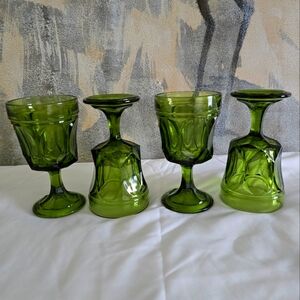 Vintage green Anchor hocking Fairfield set of 4 goblets
